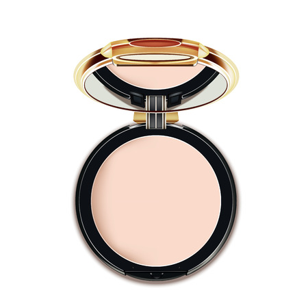 Face Cosmetic Makeup Powder in Black and gold Case with Mirror Top View.のイラスト素材