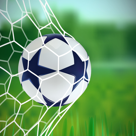 3D Soccer ball. Football ball with blue stars on green background.のイラスト素材
