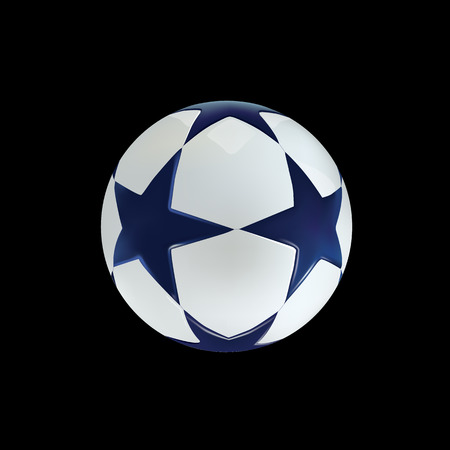 3D Soccer ball. Football ball with blue stars on black background.のイラスト素材