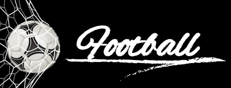Realistic soccer ball in net isolated on black background.のイラスト素材