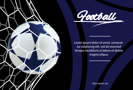 Realistic soccer ball in net isolated on black background. Classic football ballのイラスト素材