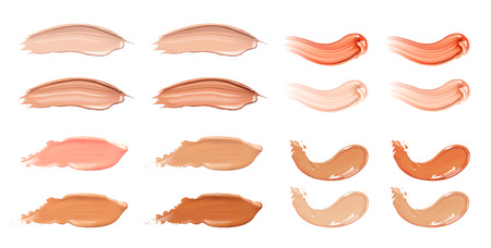 Set of cosmetic liquid foundation or caramel cream in different colour smudge smear strokes.のイラスト素材