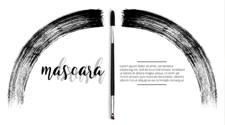 Vector make-up cosmetic mascara brush design concept with brush stroke. Realistic mascara brush template on white background with text.のイラスト素材