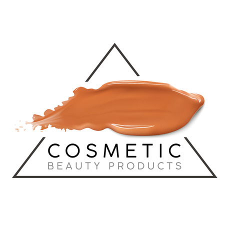 Makeup design template with place for text. Cosmetic Logo concept of liquid foundation and lipstick smear strokes.のイラスト素材
