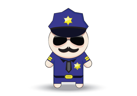 Funny cop with sunglasses and mustache. Police officer cartoon character.のイラスト素材
