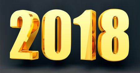 Date 2018 on a black background in 3d format. Gold Shining 2018 Happy New Year Banner. Vector illustrationのイラスト素材
