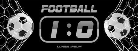 Soccer or Football White Banner With 3d Ball and Scoreboard on white background. Soccer game match goal moment with ball in the net.のイラスト素材