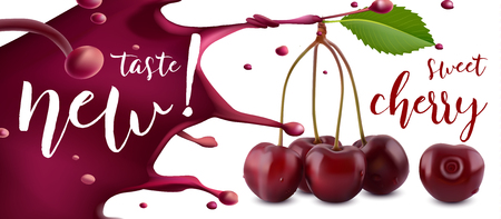 Cherry juice. Fresh fruit, 3d vector iconのイラスト素材