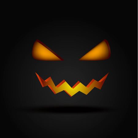 Halloween scary illuminated face in the dark vector illustration. Pumpkin eyes and smileのイラスト素材