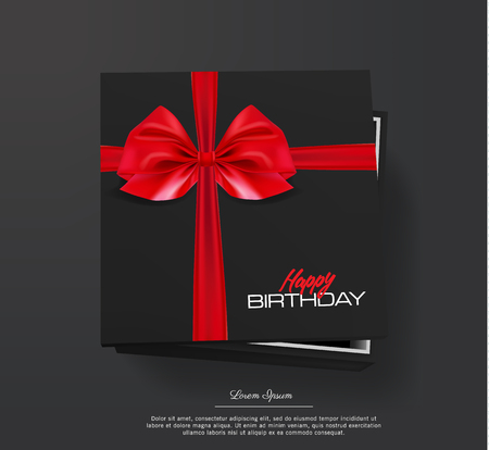 Black vector gift box, bows and ribbons. Happy Birthday present box.のイラスト素材