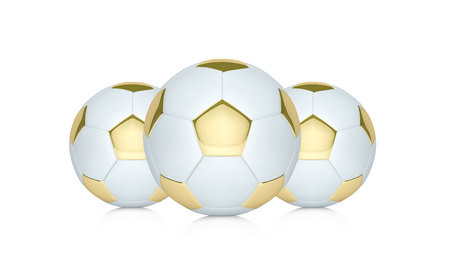 Vector white and gold soccer ball. Realistic soccer ball or football ballの写真素材