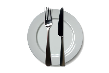 Empty plate with knife and fork on a white background. Cutlery Meshのイラスト素材