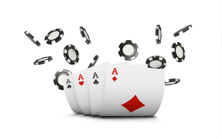 Playing cards and poker chips fly casino. Concept on white background. Poker casino vector...
