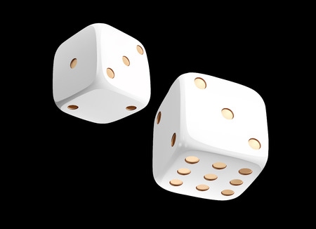 Casino white dice on black background. Online casino dice gambling concept isolated on black. 3d dice vector illustrationのイラスト素材