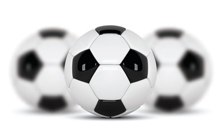 Realistic soccer balls or football ball on white background. set of three 3d Style vector Ball isolated on white background. Football design.のイラスト素材