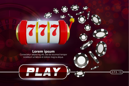 Casino background roulette wheel with playing chips. Online casino poker table concept design. Slot machine with lucky sevens jackpot. roulette chips on red background. Casino banner poster or flyerのイラスト素材