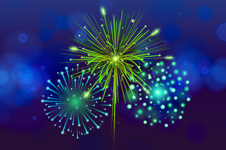 Festive Colorful fireworks on black background. Set of Vector realistic fireworks illustration. New Year Christmas Festiveのイラスト素材