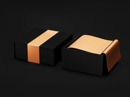 Opened Black Gift Box Mockup on black