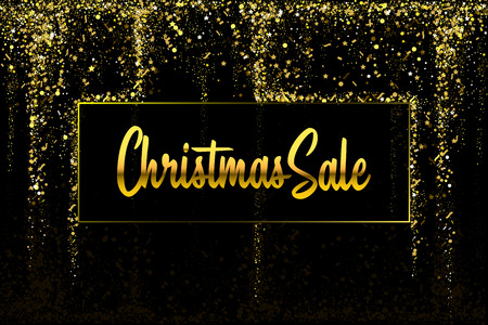 Christmas Sale Gold glitter confetti texture on a blackの写真素材