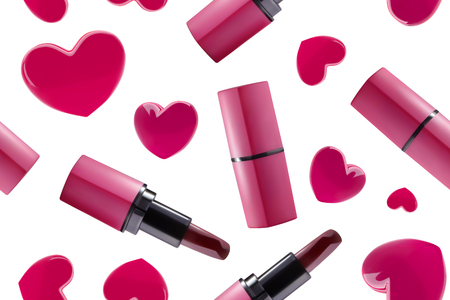 Seamless Lipstick and hearts  Patternのイラスト素材