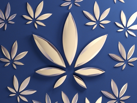 Cannabis leaf on blueの写真素材
