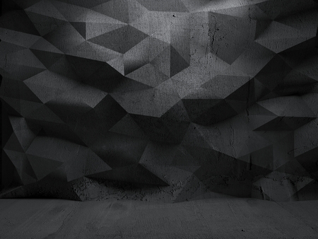 Abstract concrete show room with polygon wall. Modern exhibition studio mock up for product presentation.の写真素材