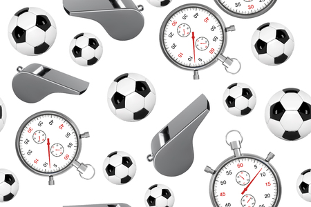 Seamless pattern of soccer ball, whistle with a stopwatch, yellow and red card.のイラスト素材