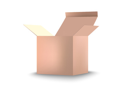 Brown square cardboard box mock up isolated on white, Vector illustrationのイラスト素材