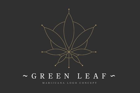 Cannabis marijuana hemp green leaf flat symbol design. Cannabis green silhouette ecology. Hemp emblem for the design packaging of goods, food, for the creation of printed products.のイラスト素材