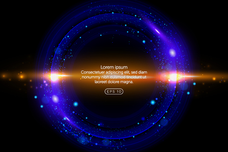 Neon circle. Round frame with glowing and light.のイラスト素材