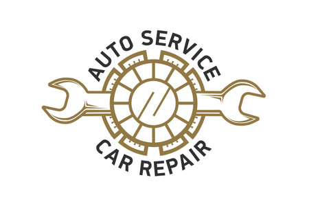 Car service logo template design icon or label. Automotive car repairservice and restoration template. Logo with a wrench.のイラスト素材