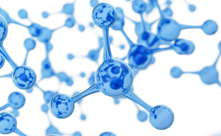 Abstract water molecules design. Atoms. Abstract water background for banner or flyer. Science or medical background. 3d rendering illustration.の写真素材