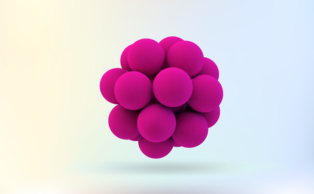Molecule 3D concept illustration. Abstract spheres. Pink Balls. Concepts of chemistry research, graphic of molecule structure. Group of atoms. Science element for design or banner backgroundのイラスト素材