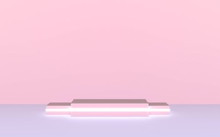 Round podium, pedestal or platform, illuminated by led spotlights.の写真素材