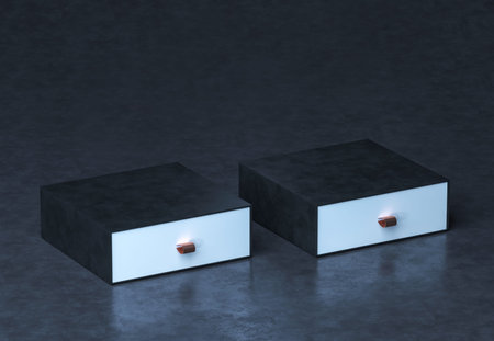 Black box mockup. Elegant black velvet branding box mockup with two blank silk texture boxes.