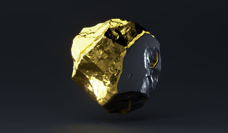 Marble black and gold stome. 3D Rendering. Abstract minimalistic rock object for web site header or...