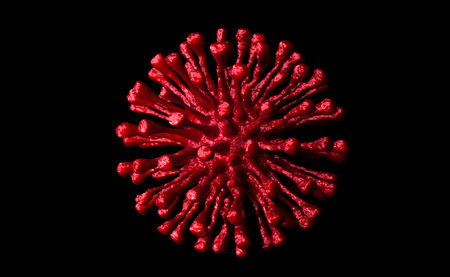 Molecule virus. Realistic 3D rendering of virus in red color.