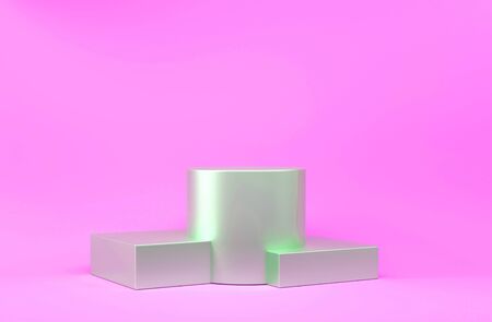 Round podium, pedestal or platform, cosmetic background for product presentation. 3d illustration. Bright podium. Advertising place. Blank product stand backgroundの写真素材