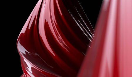 Abstract liquid red paint background. 3D rendering of abstract twisted shape of paint. Geometric digital art. Squeezed liquid shape. Red twisted viscous substance. Cover or poster design templateの写真素材