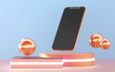 Premium mobile phone blank screen mock up template. Modern smartphone mockup, 3D rendering.