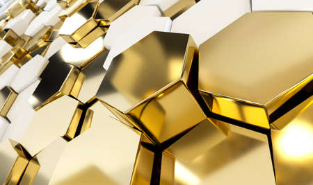 Abstract luxury background with golden hexagons. 3d renderingの写真素材