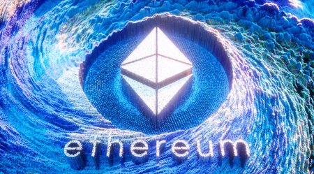 Digital Art Ethereum Logo Symbol. Cryptocurrency Futuristic 3D Illustration