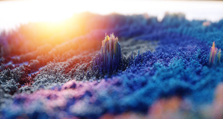 Abstract colorful background. Digital nature art mountain rock or city. Abstract 3d topographic nature landscape. 3D Rendering.の写真素材