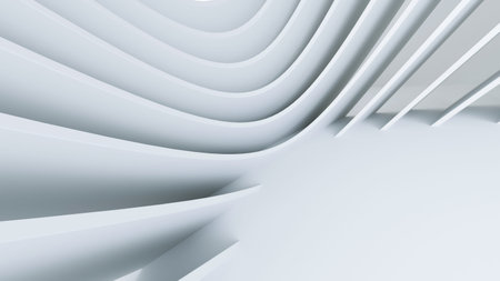 Abstract White Architecture Background. Minimal Geometric Wave Wallpaper. 3D Illustration of White...