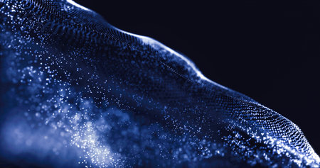 Wave of particles. Data technology abstract futuristic illustration. Low poly shape with connecting...