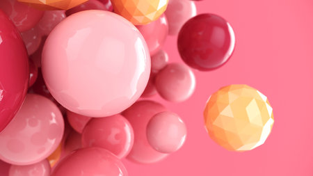 Abstract background with 3d spheres. Pastel pink bubbles. 3D illustration of balls. Colorful design...