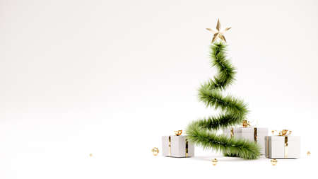Happy New Year Background With Christmas tree and gifts. 3D rendering.の写真素材