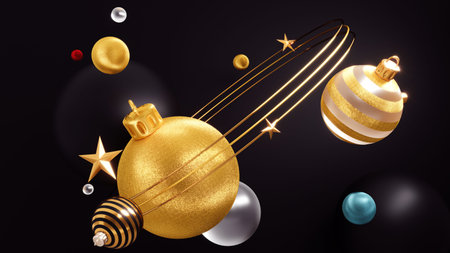 Happy New Year Background With Christmas Decorations 3D rendering