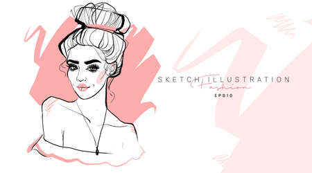 Fashion girl hand drawn. Sketch woman. Stylish girl look.のイラスト素材