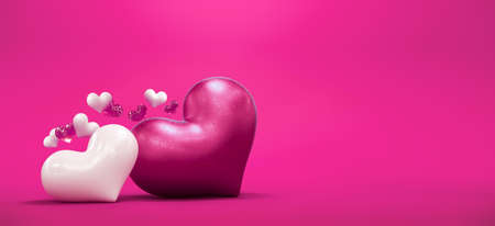 Valentines day abstract background with pink hearts. February 14, love. Romantic wedding greeting card. Womens, Mothers day. 3d rendering.の写真素材